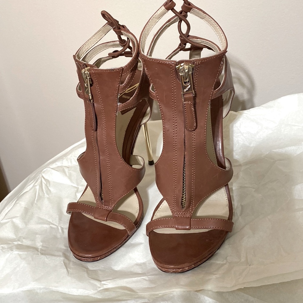 Brian Atwood shoes with a metallic high heel